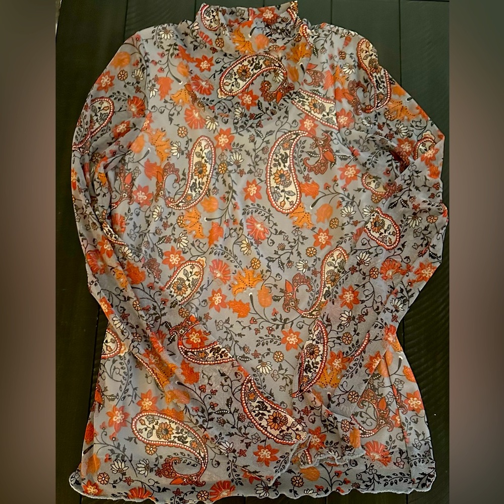 Willow & Root Sheer Long Sleeve Paisley Top